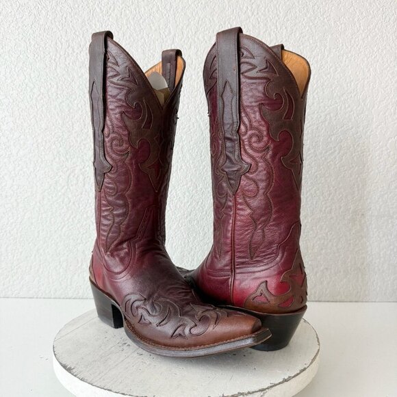 Rod Patrick Womens Cowboy Boots 7 Red Brown Western Cowgirl Mid Calf Pointed Toe - Picture 1 of 12
